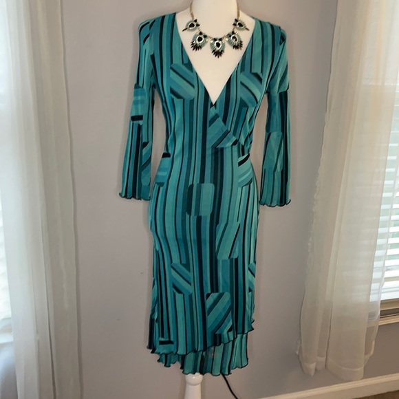 Damada Turquoise and Black Striped Wrap Dress - Picture 1 of 4